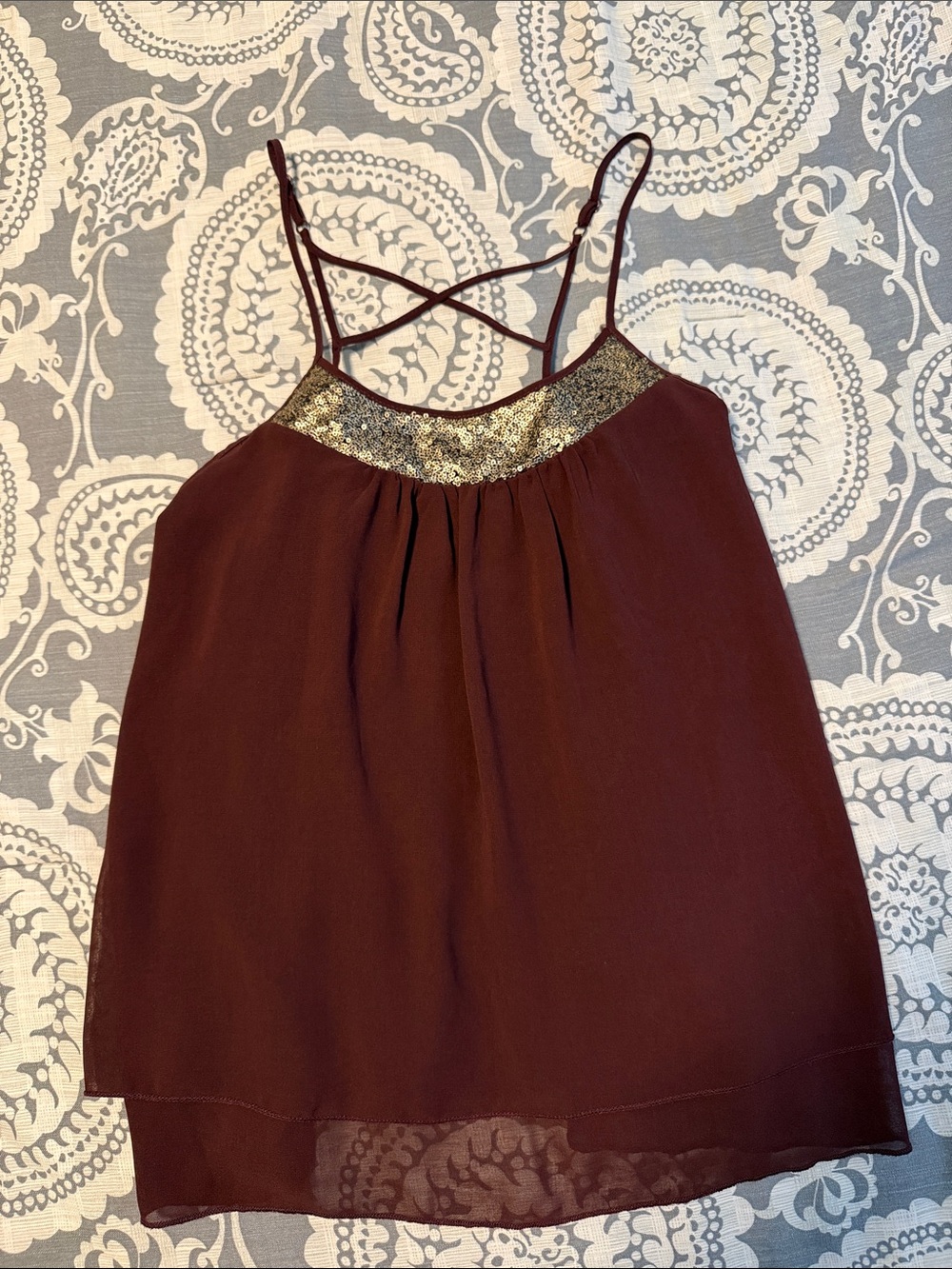 Mossimo Supply Co. Maroon Spaghetti-Strap Camisole with Gold Sequin Yoke